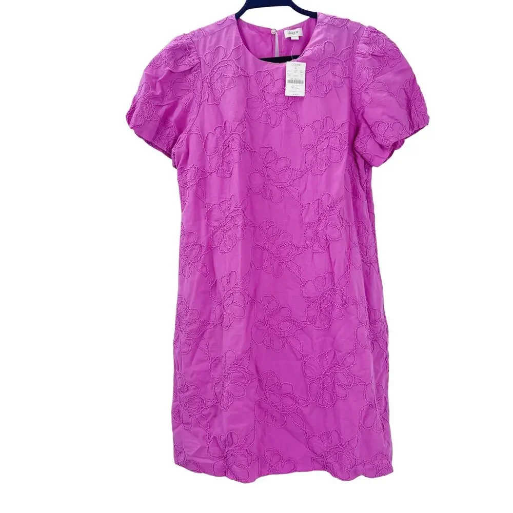 J. Crew Women's Embroidered Puff-Sleeve Mini Dress Coquette Pink Size 10 NWT